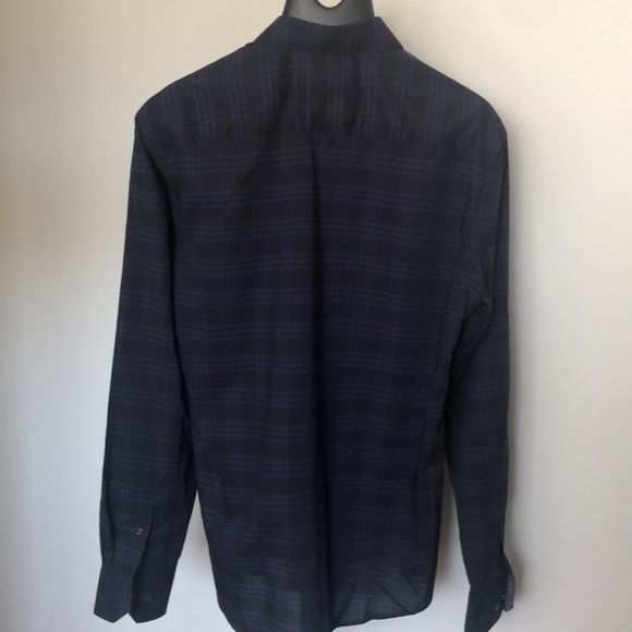 Bugatchi Midnight Blue Checked Long Sleeve Button Up Shirt Sz L - Picture 5 of 11